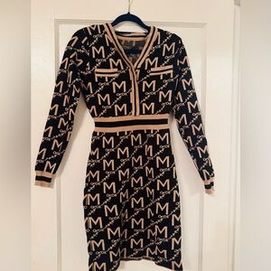 Stylish Black and Tan Patterned Dress
